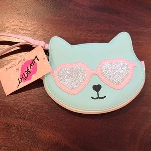 Betsey Johnson Cat Wristlet NWT Teal and Pink Zip Bag